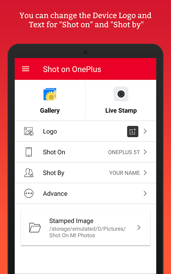 ShotOn for One Plus: Add Shot on to Gallery Photos