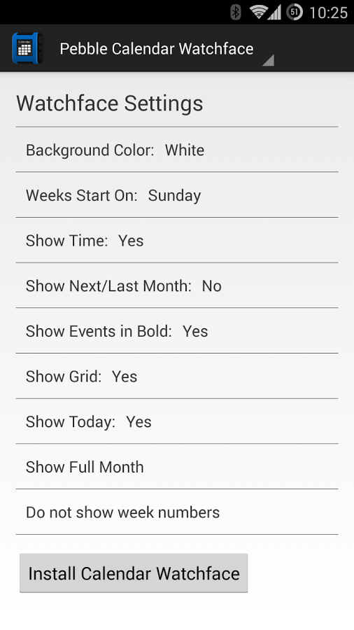 Calendar for Pebble
