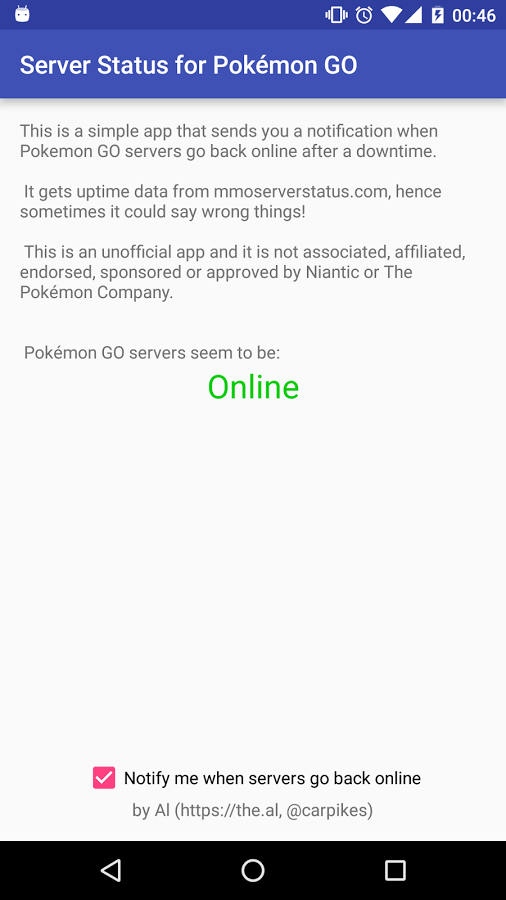 Server Status for Pokémon GO