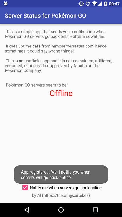 Server Status for Pokémon GO