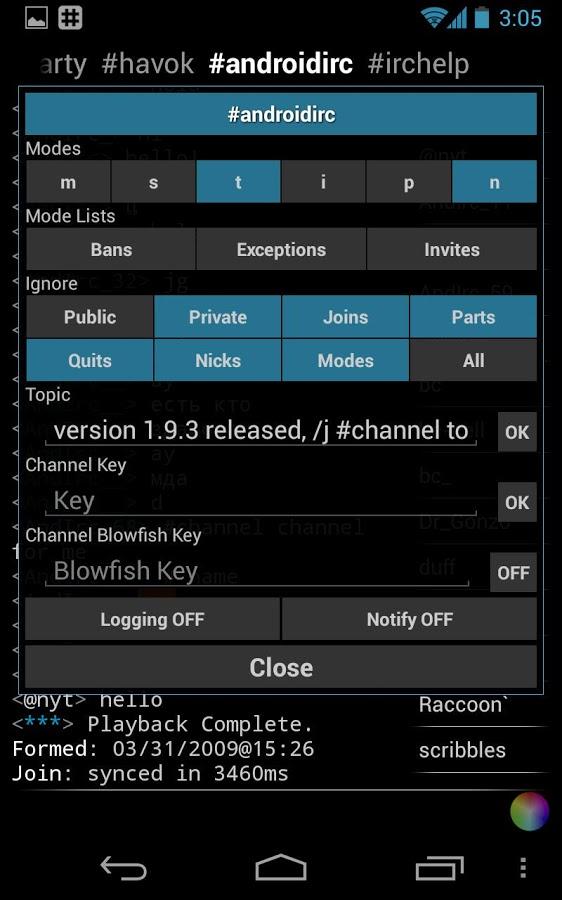 IRC for Android ™