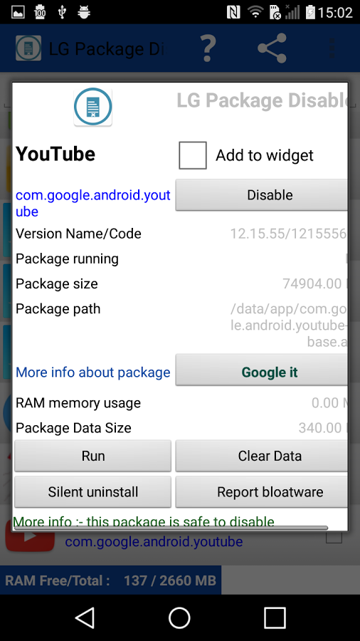 Package Disabler for LGMobile