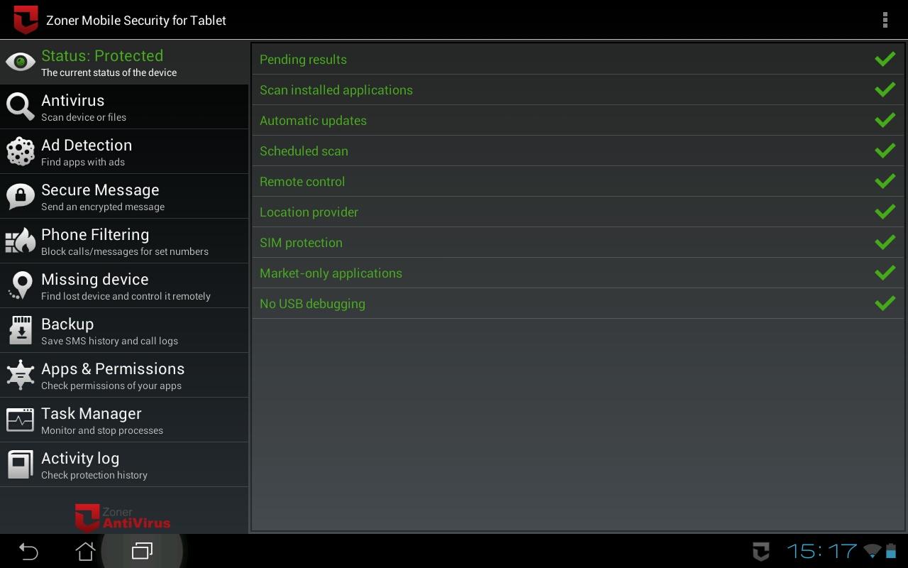 Zoner Mobile Security - Tablet