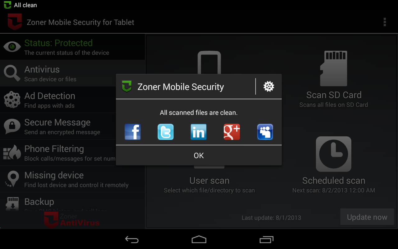 Zoner Mobile Security - Tablet