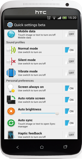 Sense 5 Quick settings