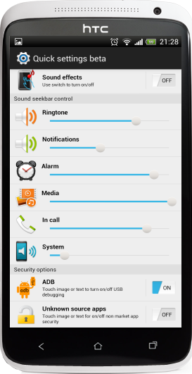 Sense 5 Quick settings