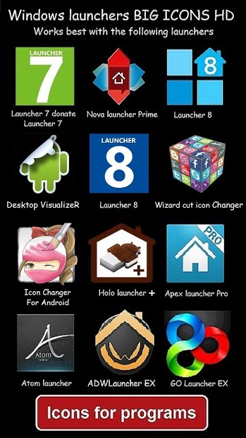 Windows launchers big icons HD