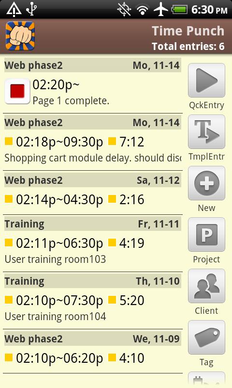Time tracker, TimePunch Pro
