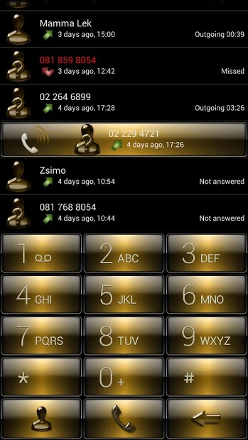 exDialer Gloss Gold Theme Skin